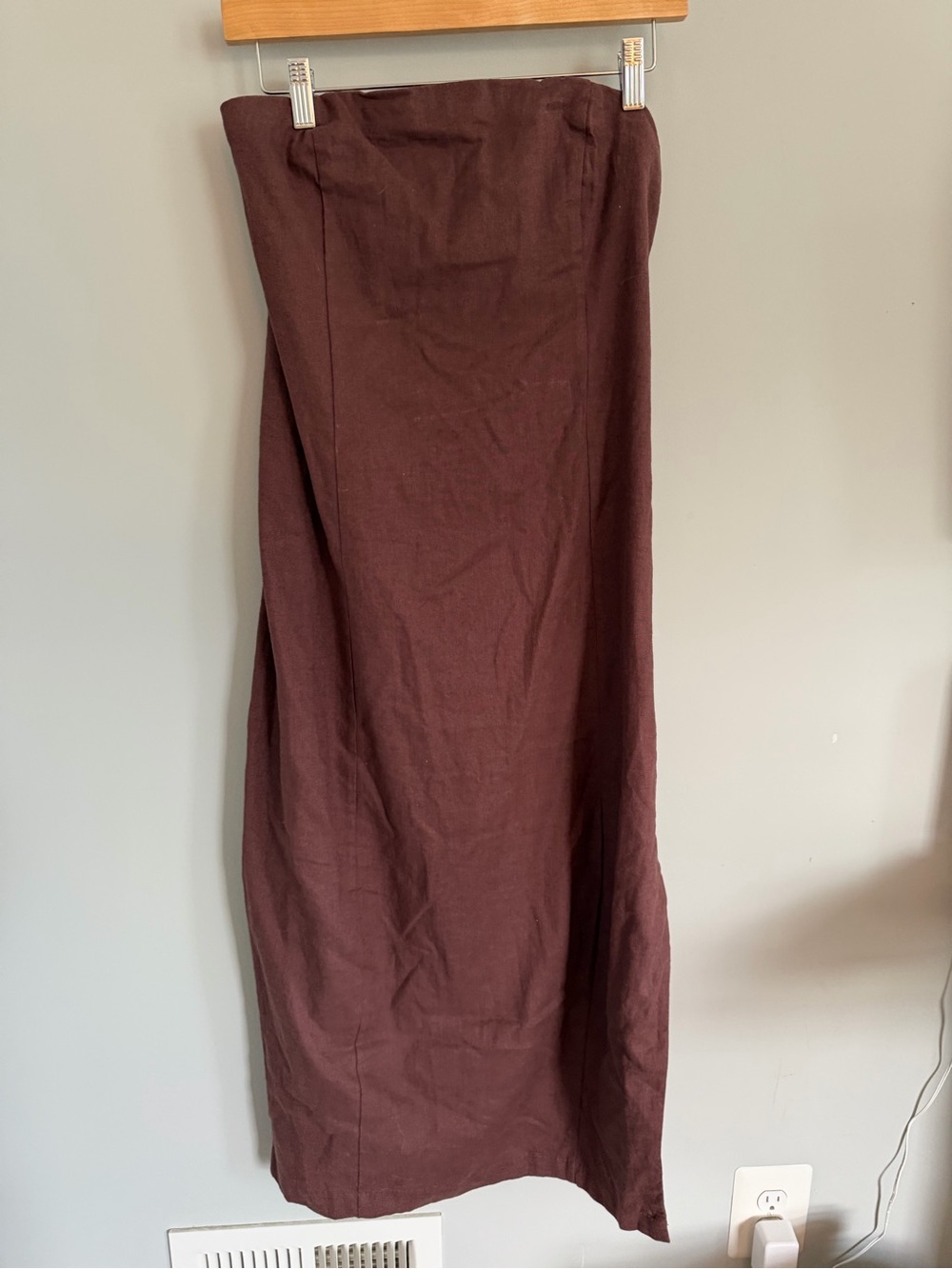 Abercrombie & Fitch Chocolate Brown Midi strapless linen dress